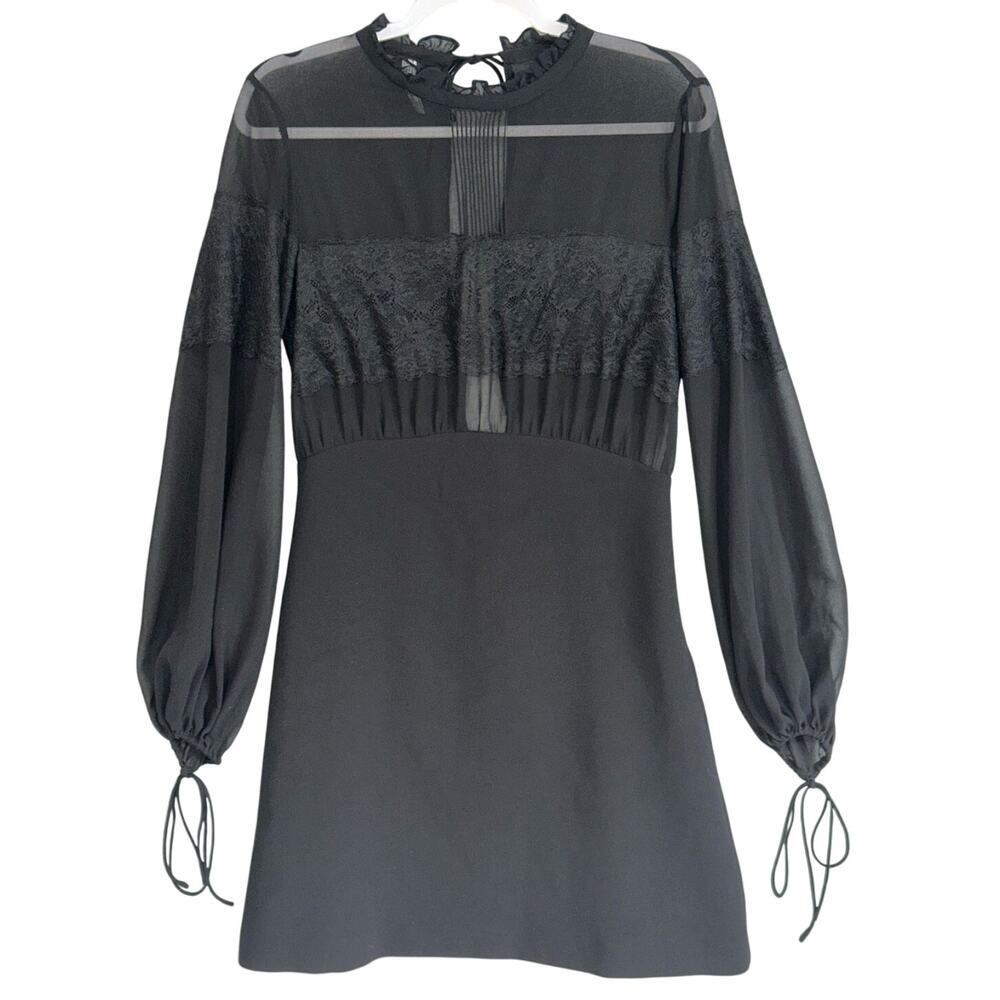 MNG Sz 6 Black Dress Sheer Lace Balloon Sleeve Goth Whimsygoth Cocktail Lined